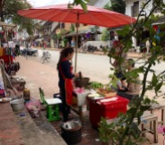 The making of spicy green papaya salad (Tam Mak Houng)